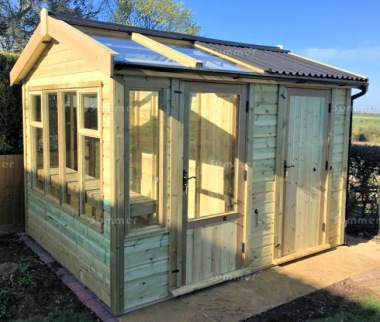 Pressure Treated Potting Shed 698 - Thicker Boards, Part Glazed Roof, Fitted Free