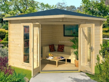 40mm Corner Log Cabin 198 - Large Panes, Double Glazed