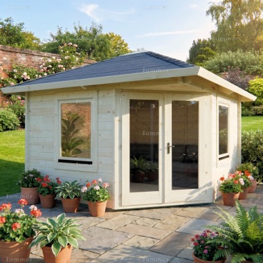 Corner Log Cabin 318 - 40mm, Double Glazed, Plain or Georgian Corner Log Cabin 318 - 40mm, Double Glazed, Plain or Georgian