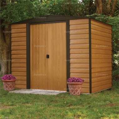 Rowlinson 8x6 Woodvale Metal Shed - Woodgrain Effect, Optional Installation