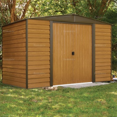 Rowlinson 10ft Woodvale Metal Sheds - Woodgrain Effect, Optional Installation