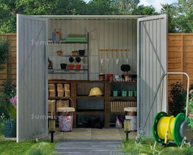 Pent Metal Shed 389 - Hinged Double Doors, Galvanized Steel