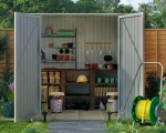 Pent Metal Shed 389 - Hinged Double Doors, Galvanized Steel Pent Metal Shed 389 - Hinged Double Doors, Galvanized Steel