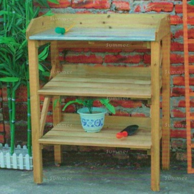 3 Tier Wooden Potting Bench 353 - Galvanized Steel Worktop