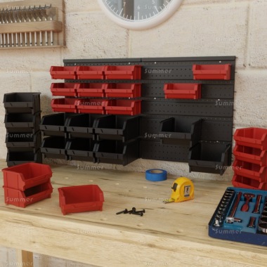 Storage bins with mounting panel, 30 bins Storage bins with mounting panel, 30 bins